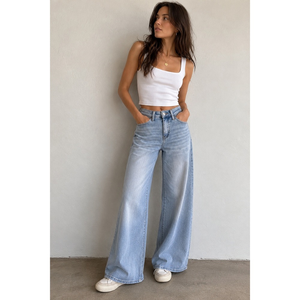 ONESO Light Wash Wide Leg Baggy Jeans 90s Y2K Skater Denim Size 25